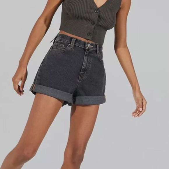 BDG Urban Outfitters Washed Black Mom High-Rise Denim Shorts 27 - Picture 1 of 13